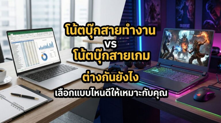 โน้ตบุ๊กสายทำงาน vs โน้ตบุ๊กสายเกมต่างกันยังไงเลือกแบบไหนดีให้เหมาะกับคุณ